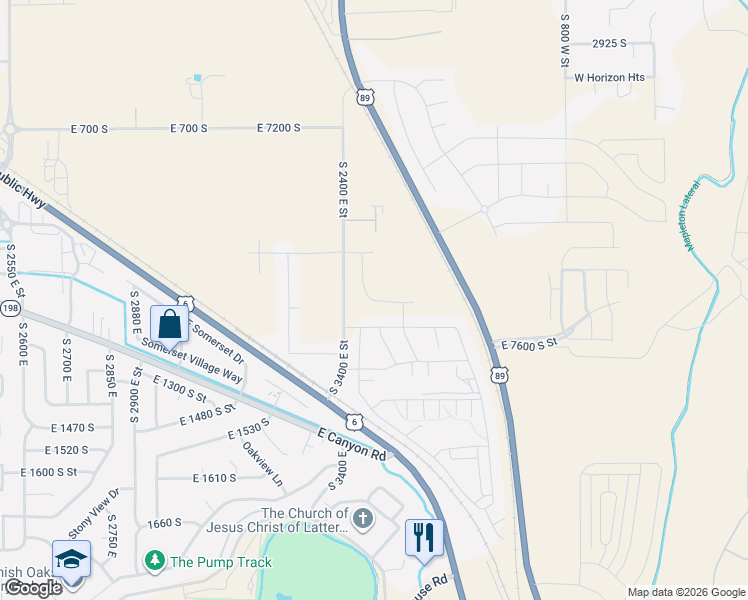 map of restaurants, bars, coffee shops, grocery stores, and more near 3757 East 1120 South in Spanish Fork