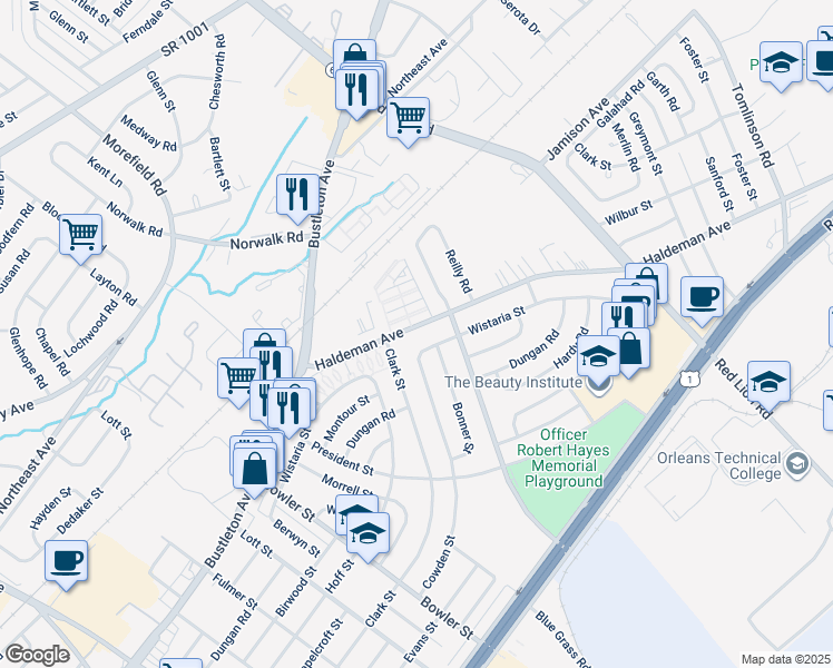 map of restaurants, bars, coffee shops, grocery stores, and more near 9837 Haldeman Avenue in Philadelphia