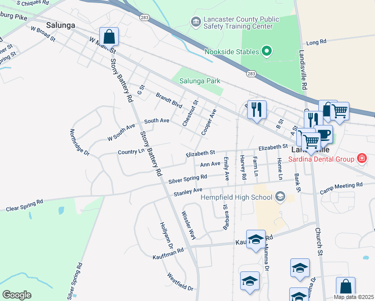 map of restaurants, bars, coffee shops, grocery stores, and more near 198 Cooper Avenue in Salunga-Landisville