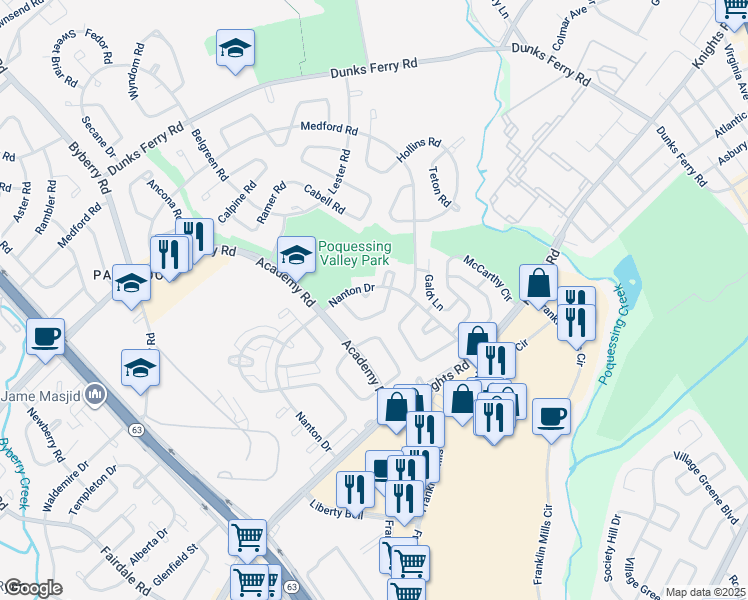 map of restaurants, bars, coffee shops, grocery stores, and more near 3620 Grayton Place in Philadelphia