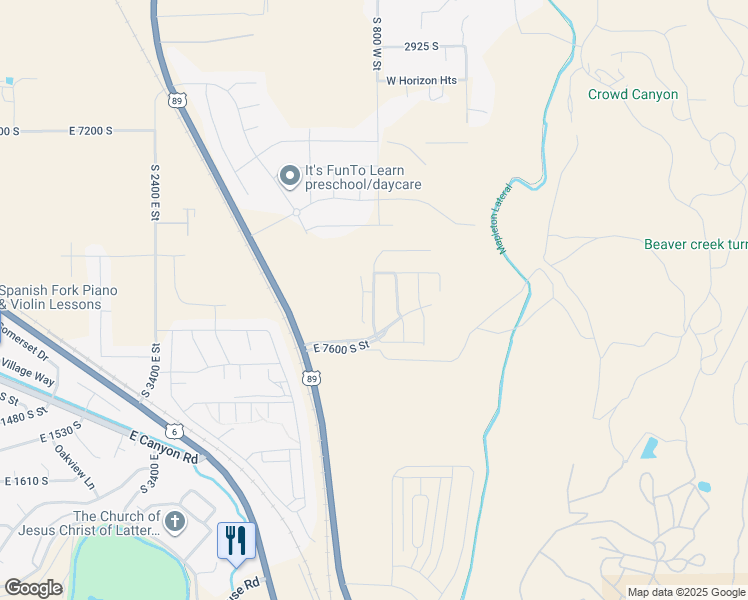 map of restaurants, bars, coffee shops, grocery stores, and more near 3897 South Powderwood Lane in Spanish Fork