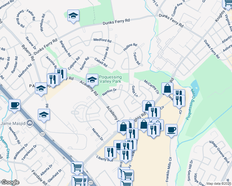 map of restaurants, bars, coffee shops, grocery stores, and more near 3620 Grayton Place in Philadelphia