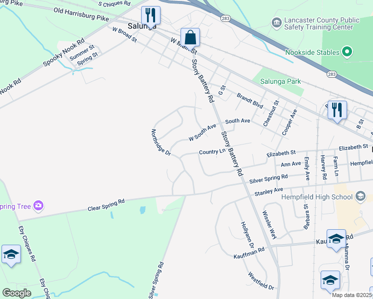 map of restaurants, bars, coffee shops, grocery stores, and more near 87 Country Lane in Landisville