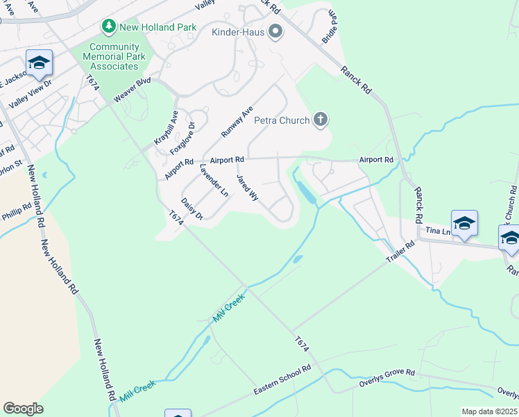 map of restaurants, bars, coffee shops, grocery stores, and more near 206 Mason Way in New Holland