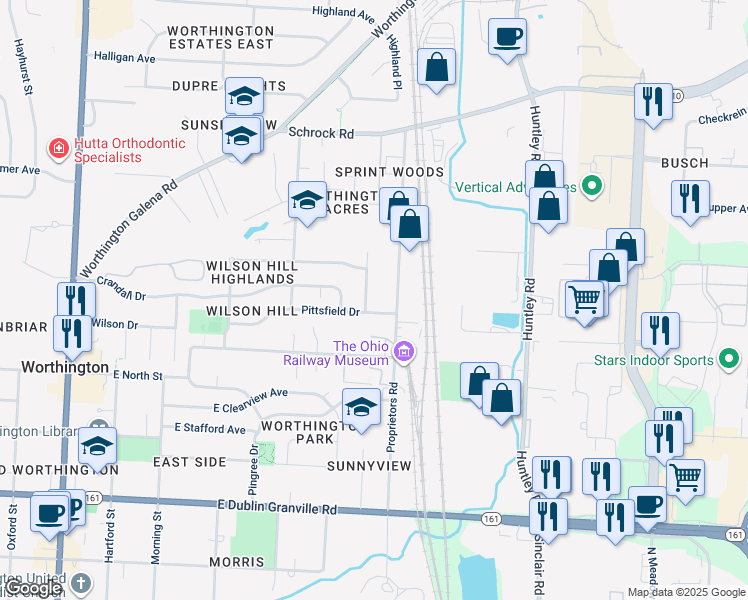 map of restaurants, bars, coffee shops, grocery stores, and more near 494 Pittsfield Drive in Columbus