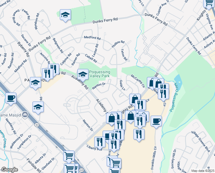 map of restaurants, bars, coffee shops, grocery stores, and more near 3655 Friar Road in Philadelphia