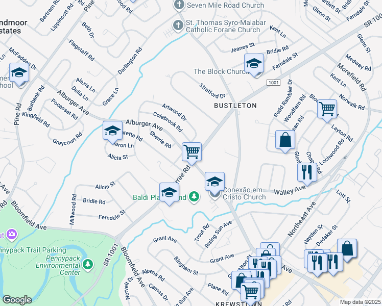 map of restaurants, bars, coffee shops, grocery stores, and more near 803 Alburger Avenue in Philadelphia