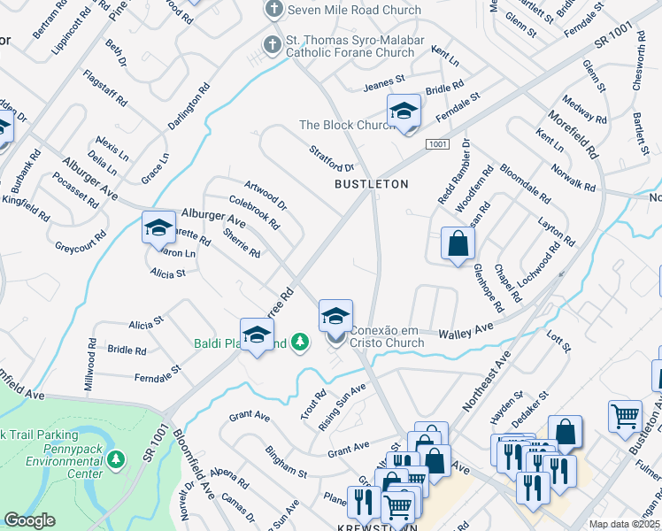 map of restaurants, bars, coffee shops, grocery stores, and more near 9113 Verree Road in Philadelphia