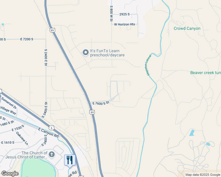 map of restaurants, bars, coffee shops, grocery stores, and more near 3882 South Powderwood Lane in Spanish Fork