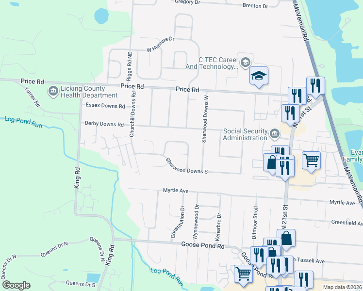 map of restaurants, bars, coffee shops, grocery stores, and more near 460 Courtney Drive in Newark