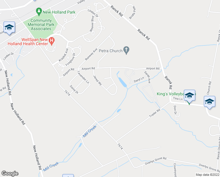map of restaurants, bars, coffee shops, grocery stores, and more near 206 Mason Way in New Holland