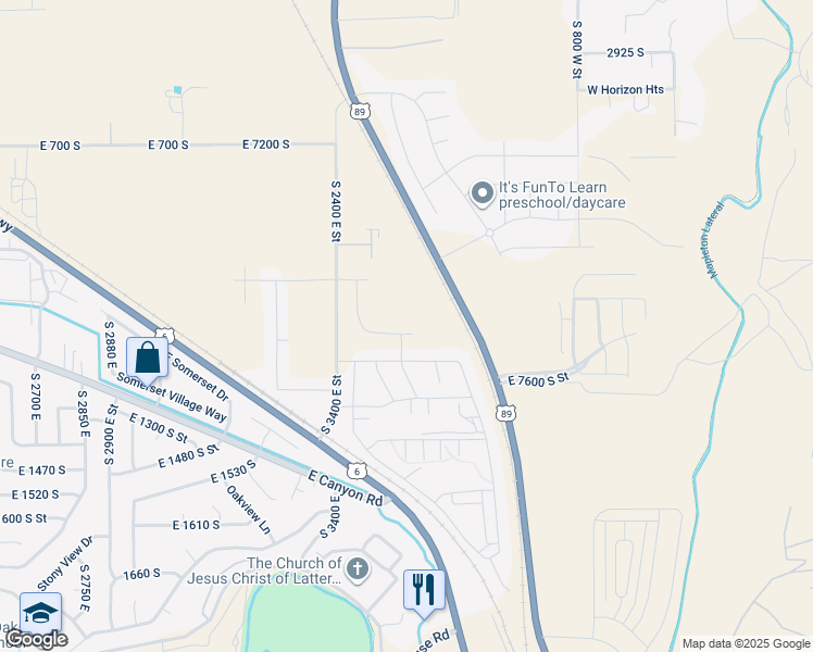 map of restaurants, bars, coffee shops, grocery stores, and more near 3561 East 1120 South in Spanish Fork