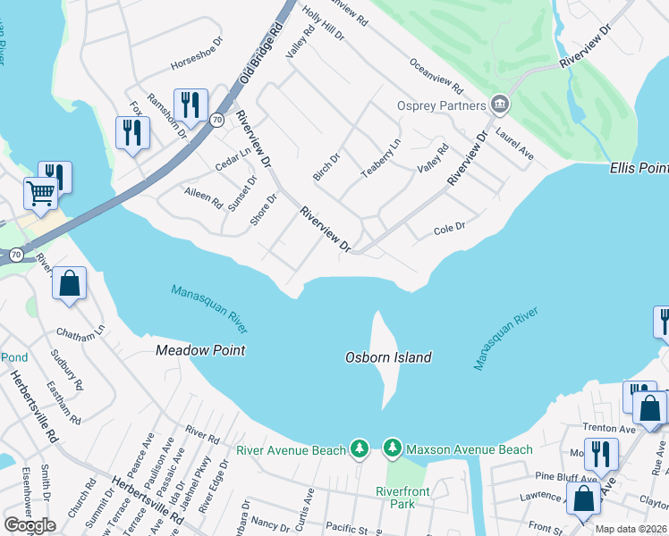 map of restaurants, bars, coffee shops, grocery stores, and more near 5 Kings Path in Brielle