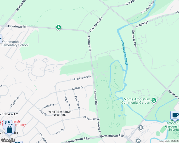 map of restaurants, bars, coffee shops, grocery stores, and more near 4141 Presidential Drive in Lafayette Hill