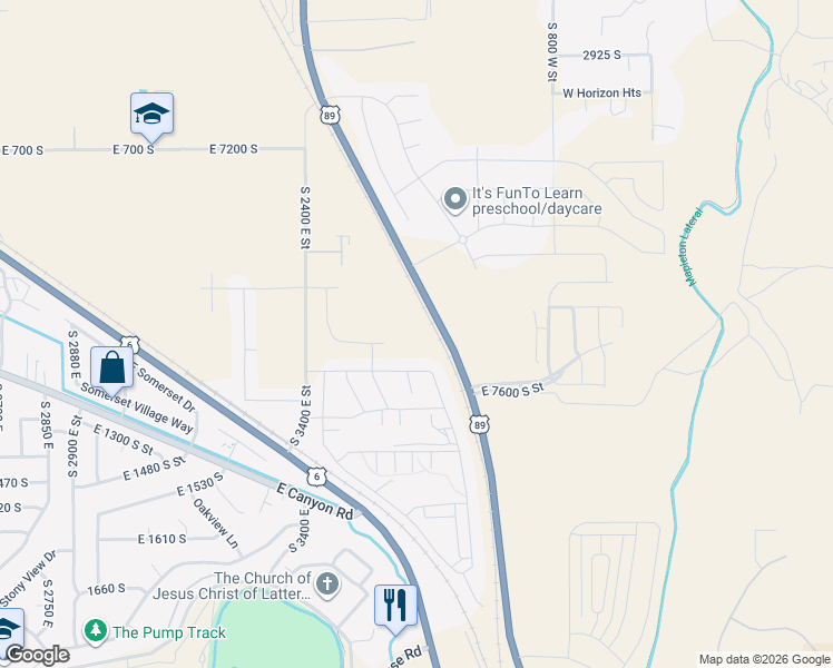 map of restaurants, bars, coffee shops, grocery stores, and more near 1109 South 3600 East in Spanish Fork