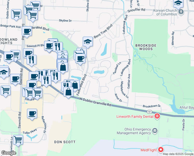map of restaurants, bars, coffee shops, grocery stores, and more near 2306 Pinzon Place in Columbus