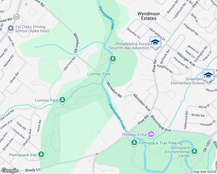 map of restaurants, bars, coffee shops, grocery stores, and more near 54 Moredon Road in Montgomery County