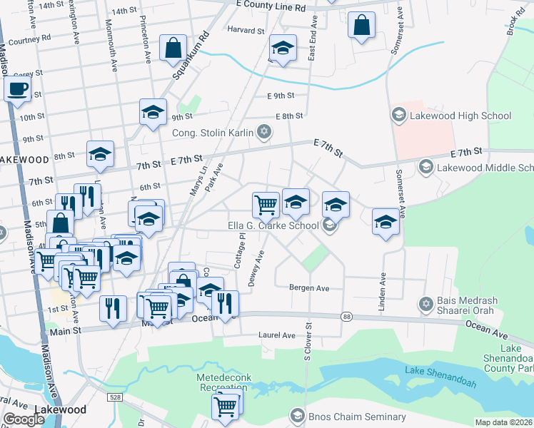 map of restaurants, bars, coffee shops, grocery stores, and more near 44 Negba Street in Lakewood