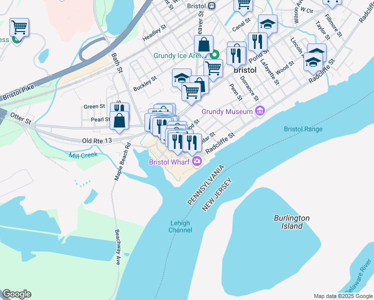 map of restaurants, bars, coffee shops, grocery stores, and more near 200 Mill Street in Bristol