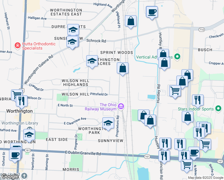 map of restaurants, bars, coffee shops, grocery stores, and more near 494 Pittsfield Drive in Columbus