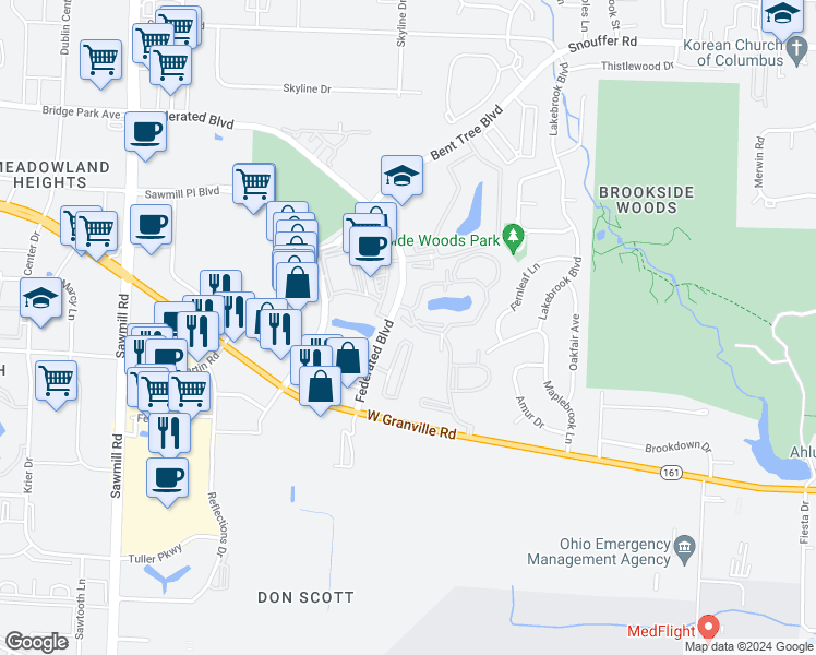 map of restaurants, bars, coffee shops, grocery stores, and more near 6840 Chateau Chase Drive in Columbus