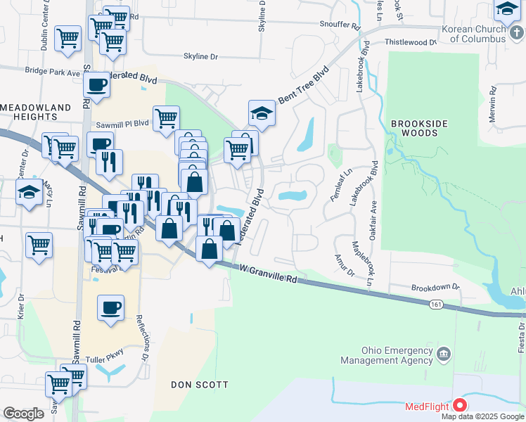 map of restaurants, bars, coffee shops, grocery stores, and more near 6840 Chateau Chase Drive in Columbus