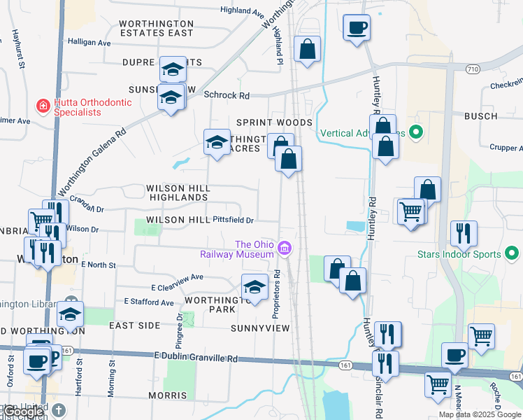 map of restaurants, bars, coffee shops, grocery stores, and more near 482 Pittsfield Drive in Columbus
