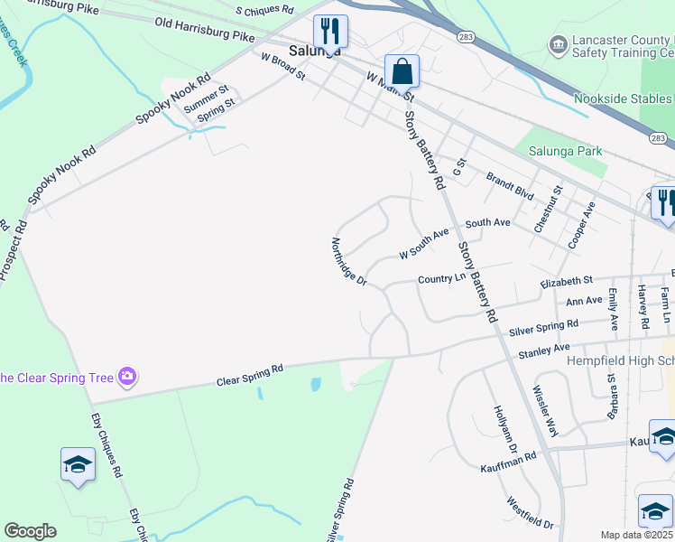 map of restaurants, bars, coffee shops, grocery stores, and more near 190 Northridge Drive in Landisville