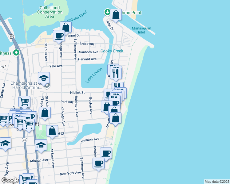 map of restaurants, bars, coffee shops, grocery stores, and more near 234 Ocean Avenue in Point Pleasant Beach