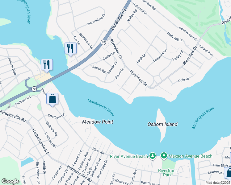 map of restaurants, bars, coffee shops, grocery stores, and more near 1015 Brainard Place in Brielle