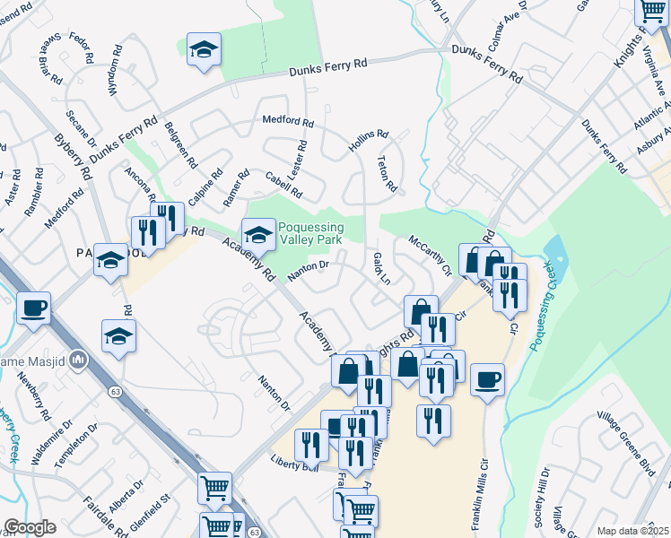 map of restaurants, bars, coffee shops, grocery stores, and more near 3661 Friar Road in Philadelphia