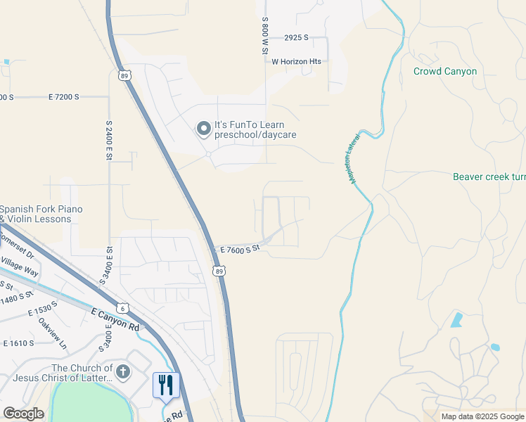 map of restaurants, bars, coffee shops, grocery stores, and more near 3871 South Powderwood Lane in Spanish Fork