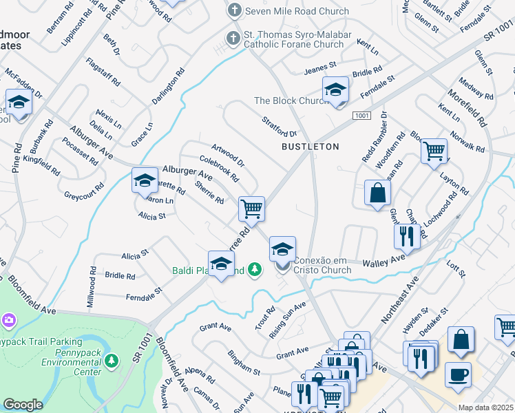 map of restaurants, bars, coffee shops, grocery stores, and more near 9104 Verree Road in Philadelphia