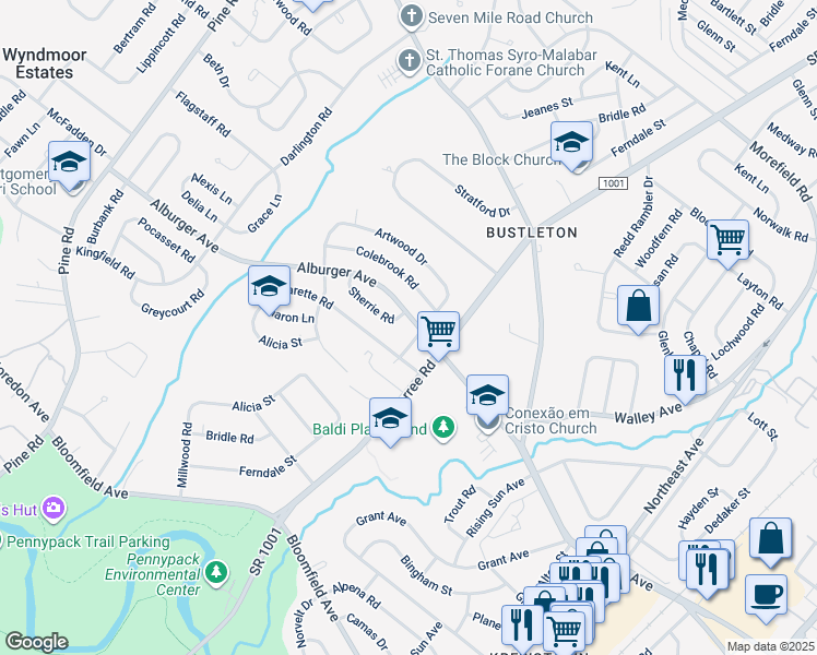 map of restaurants, bars, coffee shops, grocery stores, and more near 732 Alburger Avenue in Philadelphia