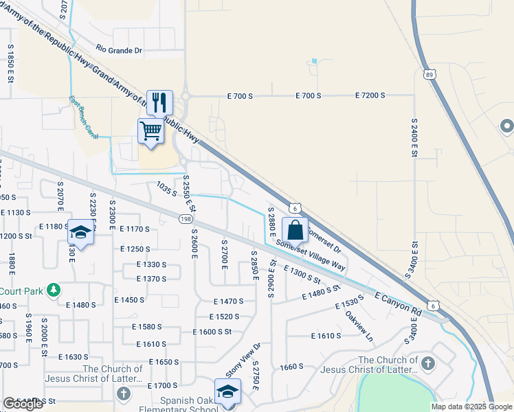 map of restaurants, bars, coffee shops, grocery stores, and more near 1091 South 2810 East in Spanish Fork