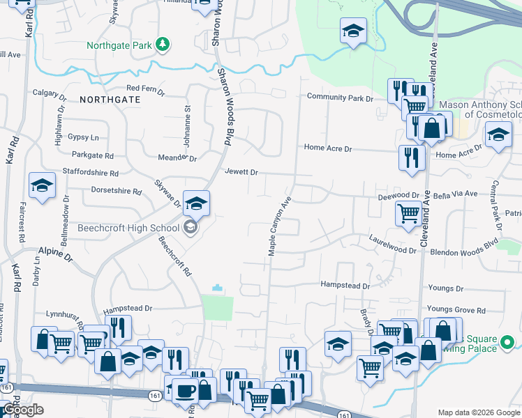 map of restaurants, bars, coffee shops, grocery stores, and more near 6279 Maple Canyon Avenue in Columbus