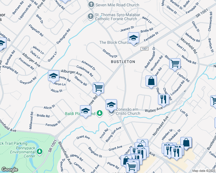 map of restaurants, bars, coffee shops, grocery stores, and more near 9113 Verree Road in Philadelphia