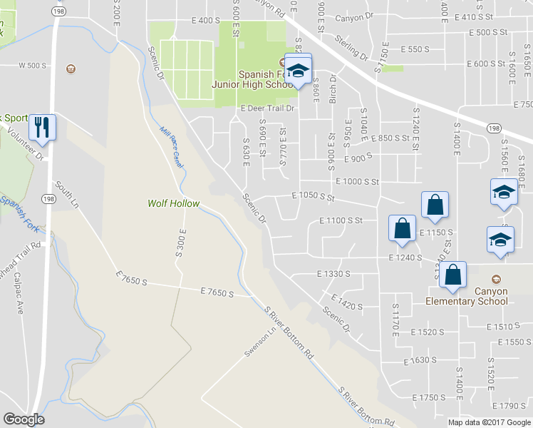 map of restaurants, bars, coffee shops, grocery stores, and more near 715 Scenic Drive in Spanish Fork