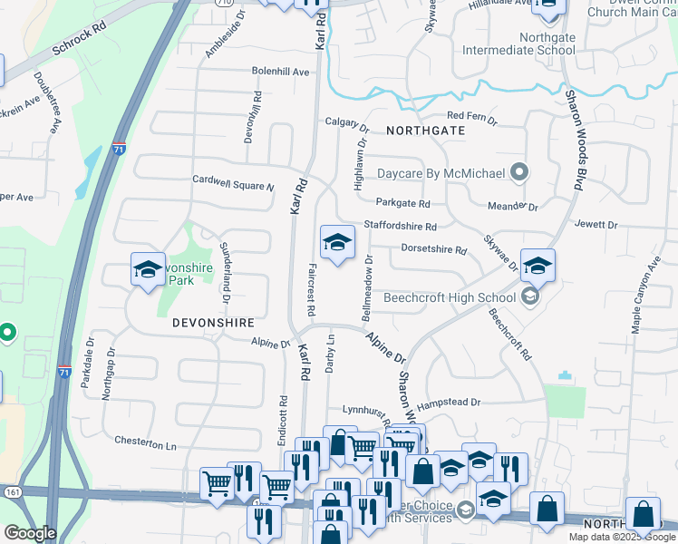 map of restaurants, bars, coffee shops, grocery stores, and more near 1590 Alpine Drive in Columbus