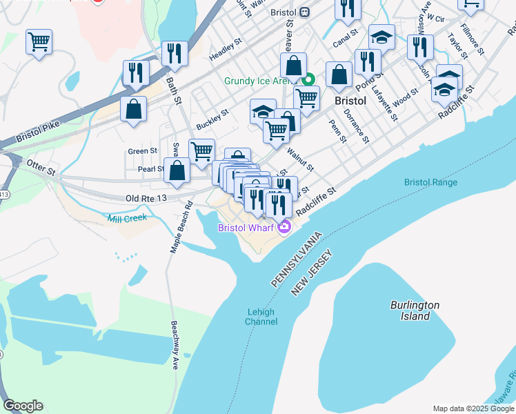 map of restaurants, bars, coffee shops, grocery stores, and more near 231 Mill Street in Bristol
