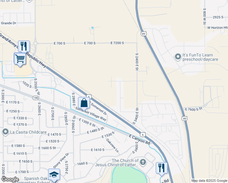 map of restaurants, bars, coffee shops, grocery stores, and more near 1089 South 3170 East in Spanish Fork