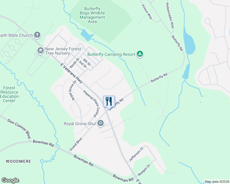 map of restaurants, bars, coffee shops, grocery stores, and more near 414 Butterfly Road in Jackson Township