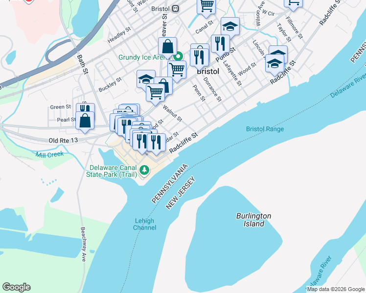 map of restaurants, bars, coffee shops, grocery stores, and more near 212 Radcliffe Street in Bristol