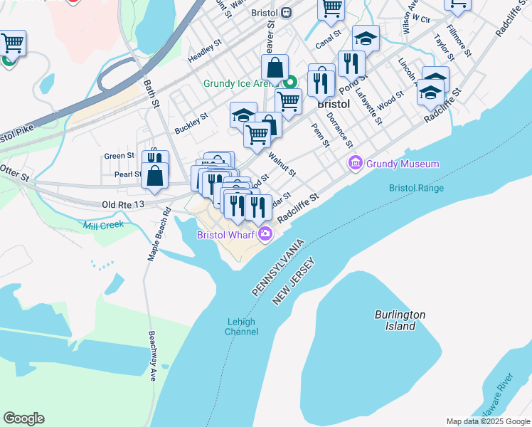 map of restaurants, bars, coffee shops, grocery stores, and more near 119 Radcliffe Street in Bristol
