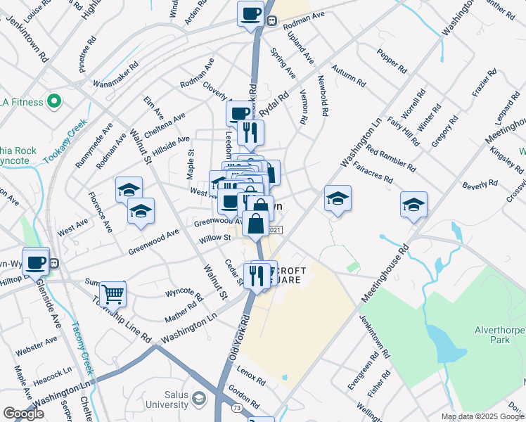 map of restaurants, bars, coffee shops, grocery stores, and more near in Jenkintown