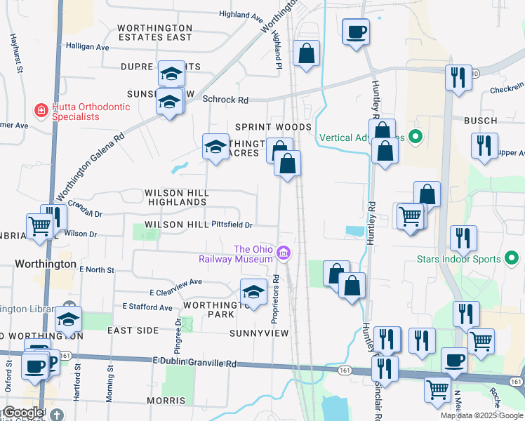 map of restaurants, bars, coffee shops, grocery stores, and more near 494 Pittsfield Drive in Columbus