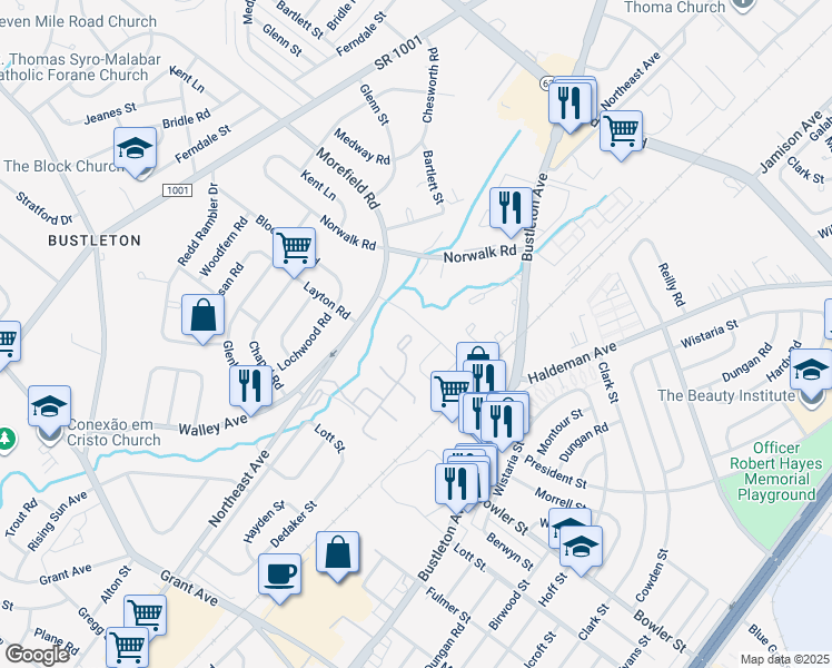 map of restaurants, bars, coffee shops, grocery stores, and more near 58 Country Lane Drive in Philadelphia