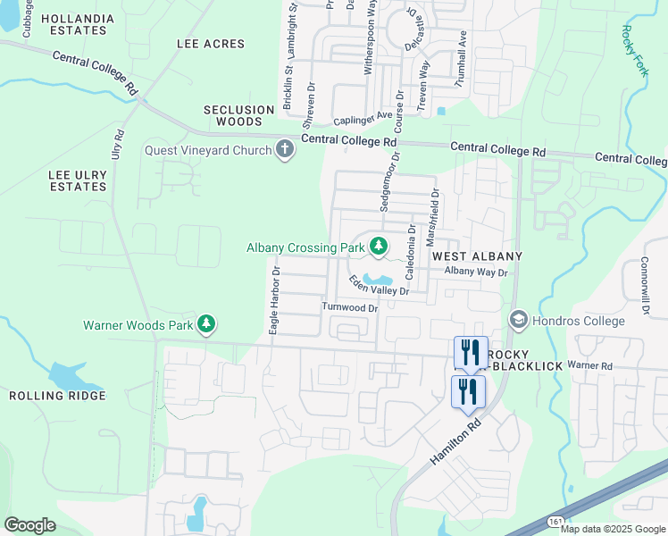 map of restaurants, bars, coffee shops, grocery stores, and more near 5969 Eden Valley Drive in Westerville
