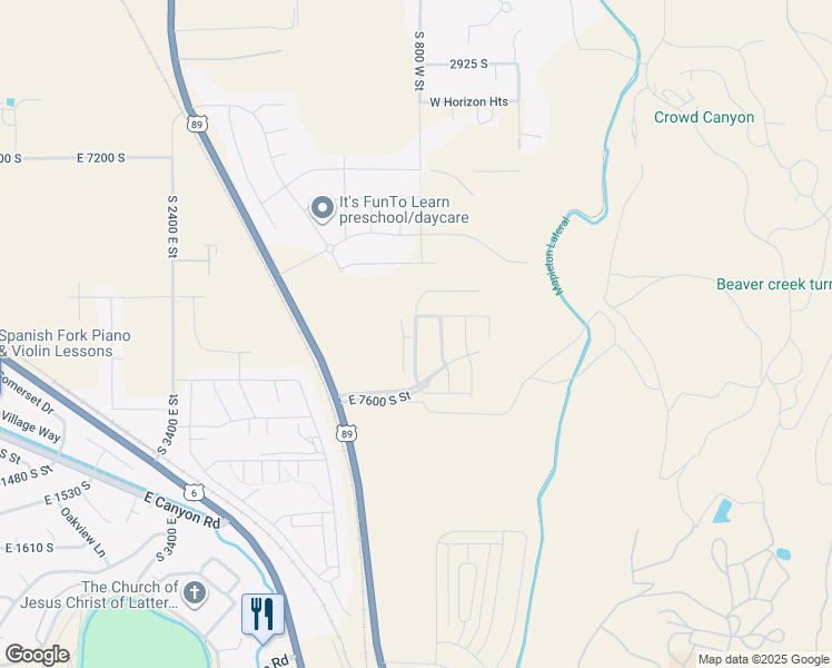 map of restaurants, bars, coffee shops, grocery stores, and more near 3848 South Powderwood Lane in Spanish Fork