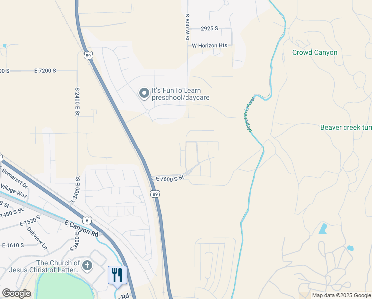 map of restaurants, bars, coffee shops, grocery stores, and more near 3848 South Powderwood Lane in Spanish Fork